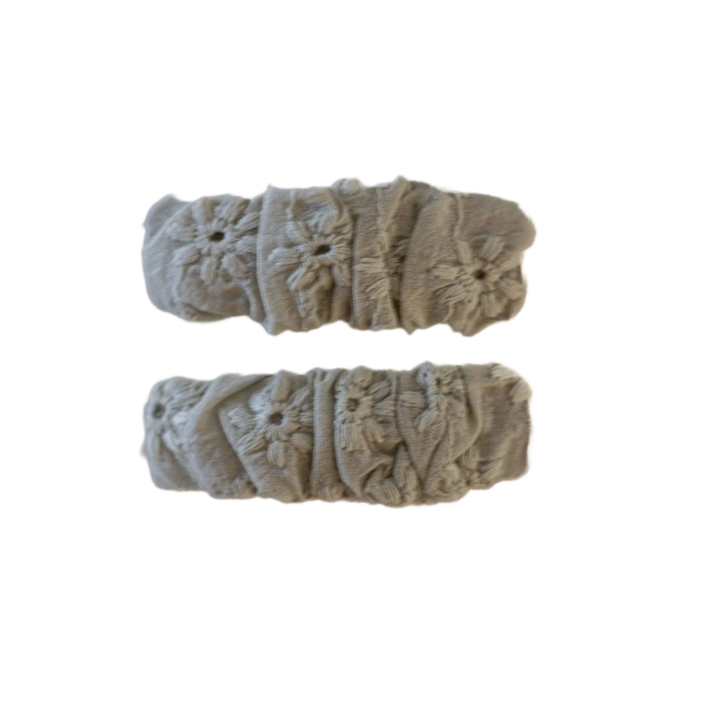 Fabric Rectangle Snap Clips - Grey Ruched