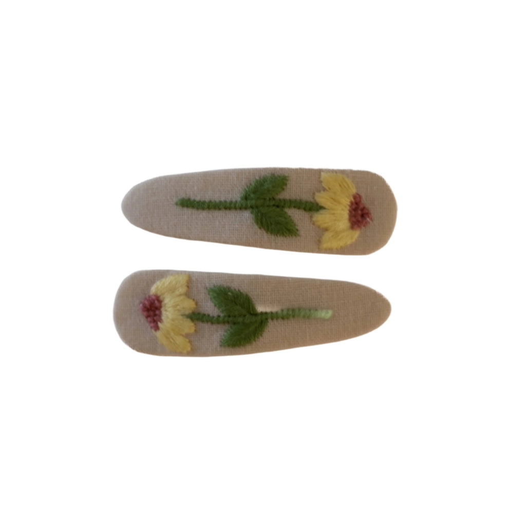 Fabric Triangle Snap Clips - Cream, Yellow Flower