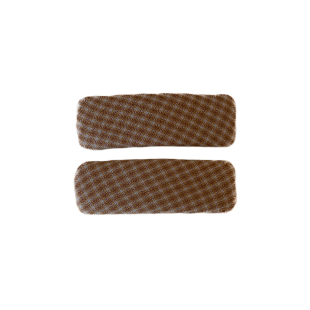 Fabric Oval Snap Clips - Tan Plaid