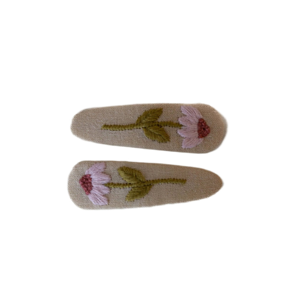 Fabric Oval Snap Clips - Beige/Pink Flower