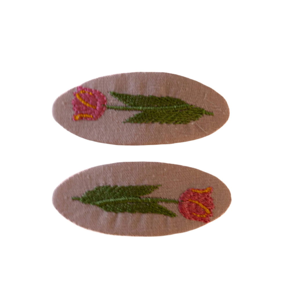 Fabric Oval Snap Clips - Pale Pink/Pink Tulip