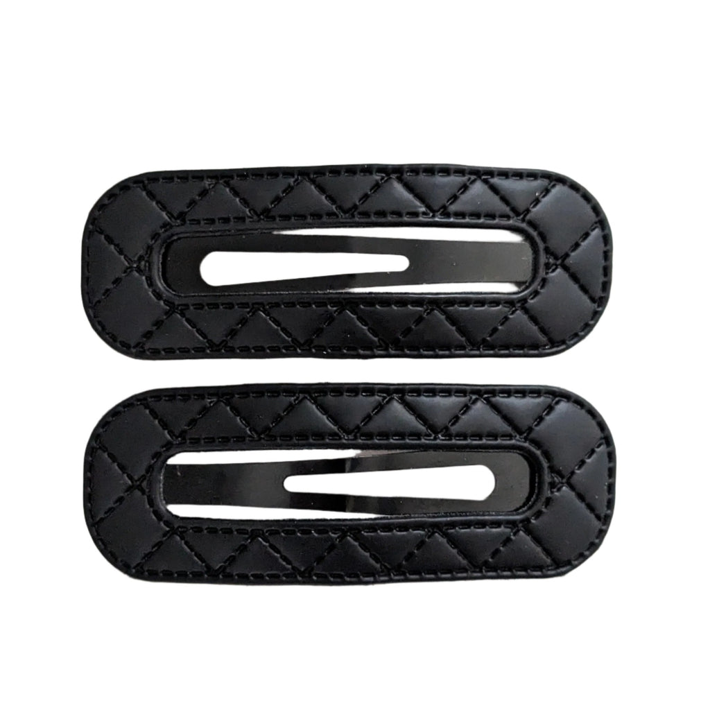 Quilted Leather Hollow Snap Clips Black