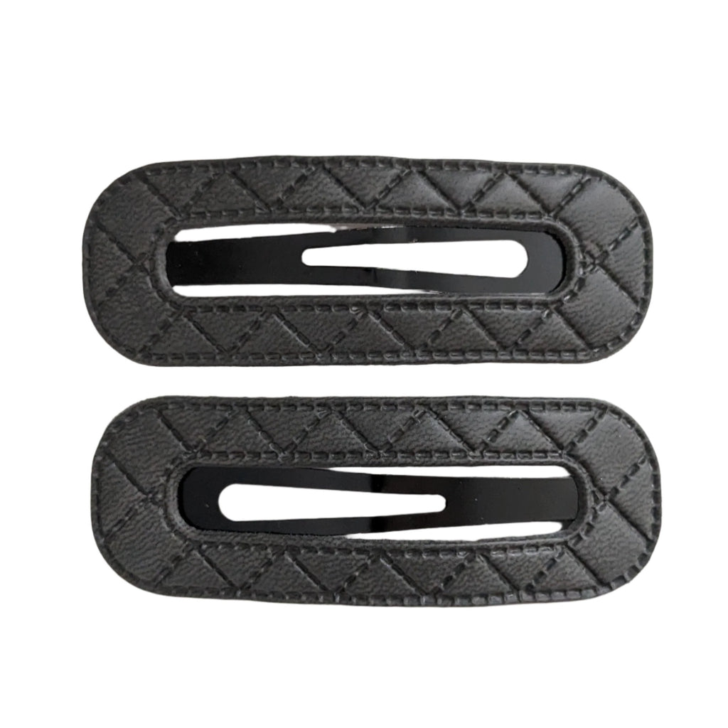 Quilted Leather Hollow Snap Clips Grey