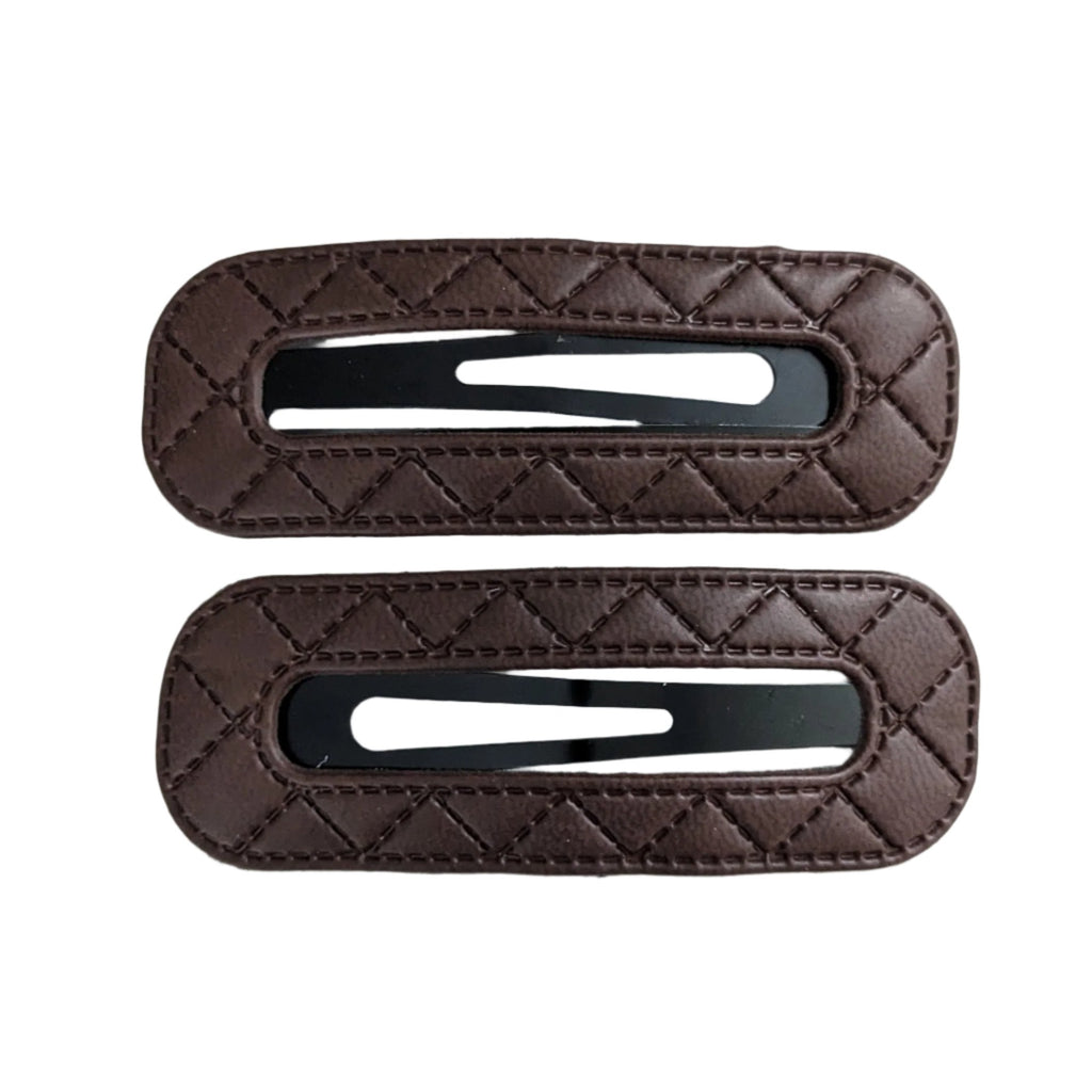 Quilted Leather Hollow Snap Clips Brown