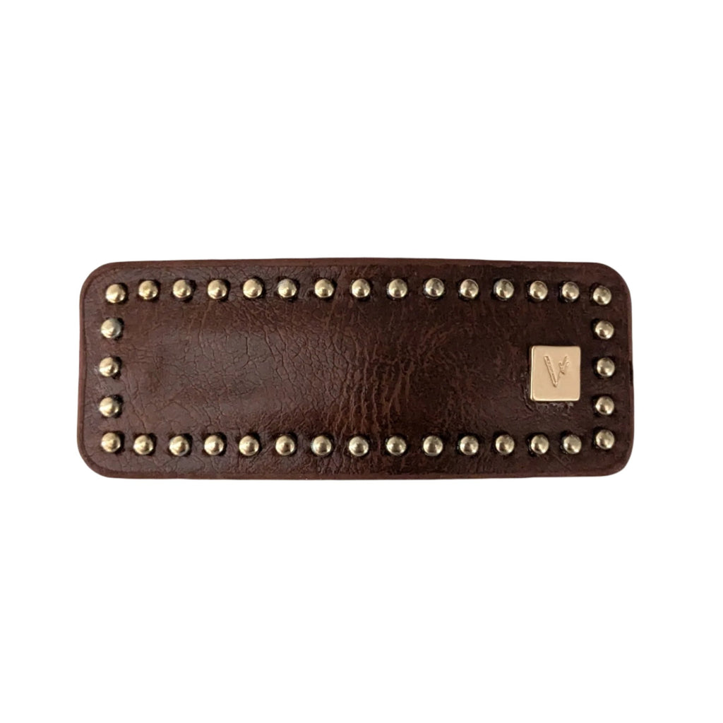 Leather Studs Snap Clip Brown