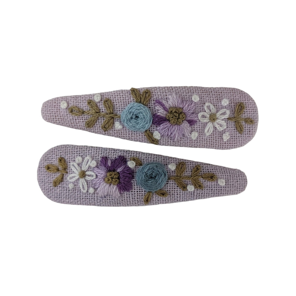 Embroiderd Baby Breath Pastel Flower Lavender Snap Clips
