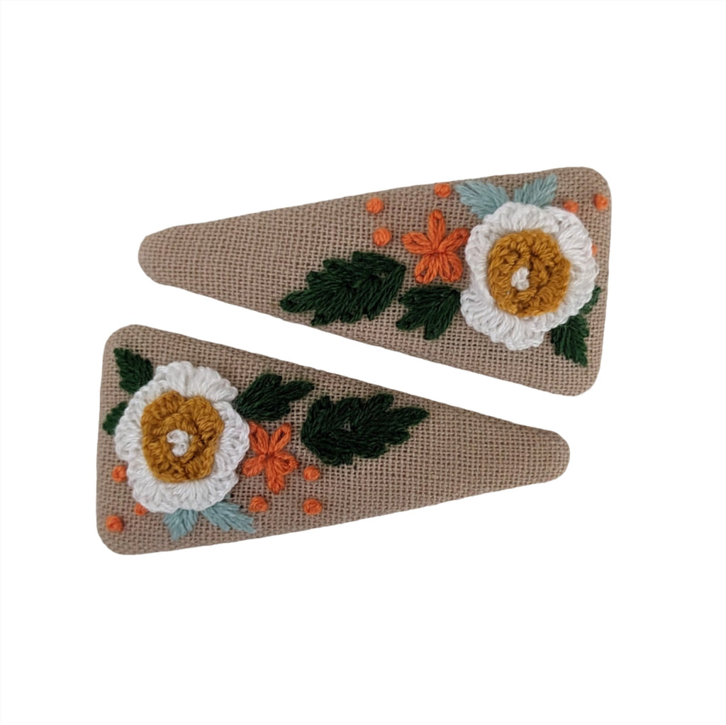 Triangle Embroidered Orange Flower Snap Clips