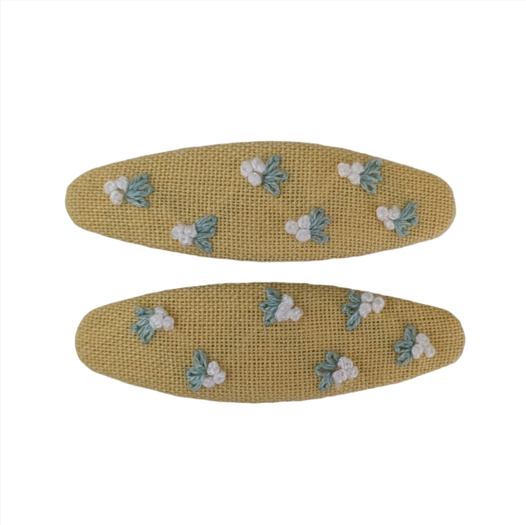 Embroidered Small Flower Snap Clips Yellow