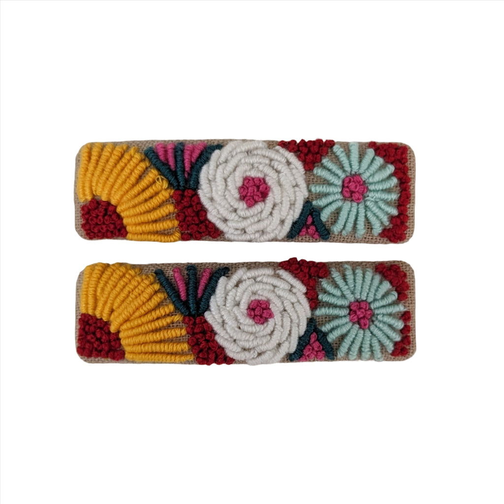 Multicolor Embroidered Snap Clips