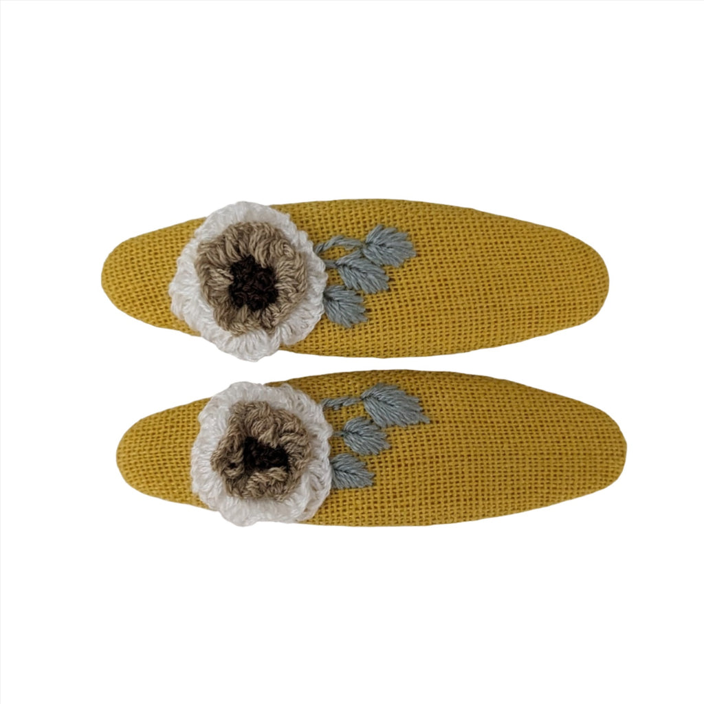 Embroidered Cream Flower Snap Clips