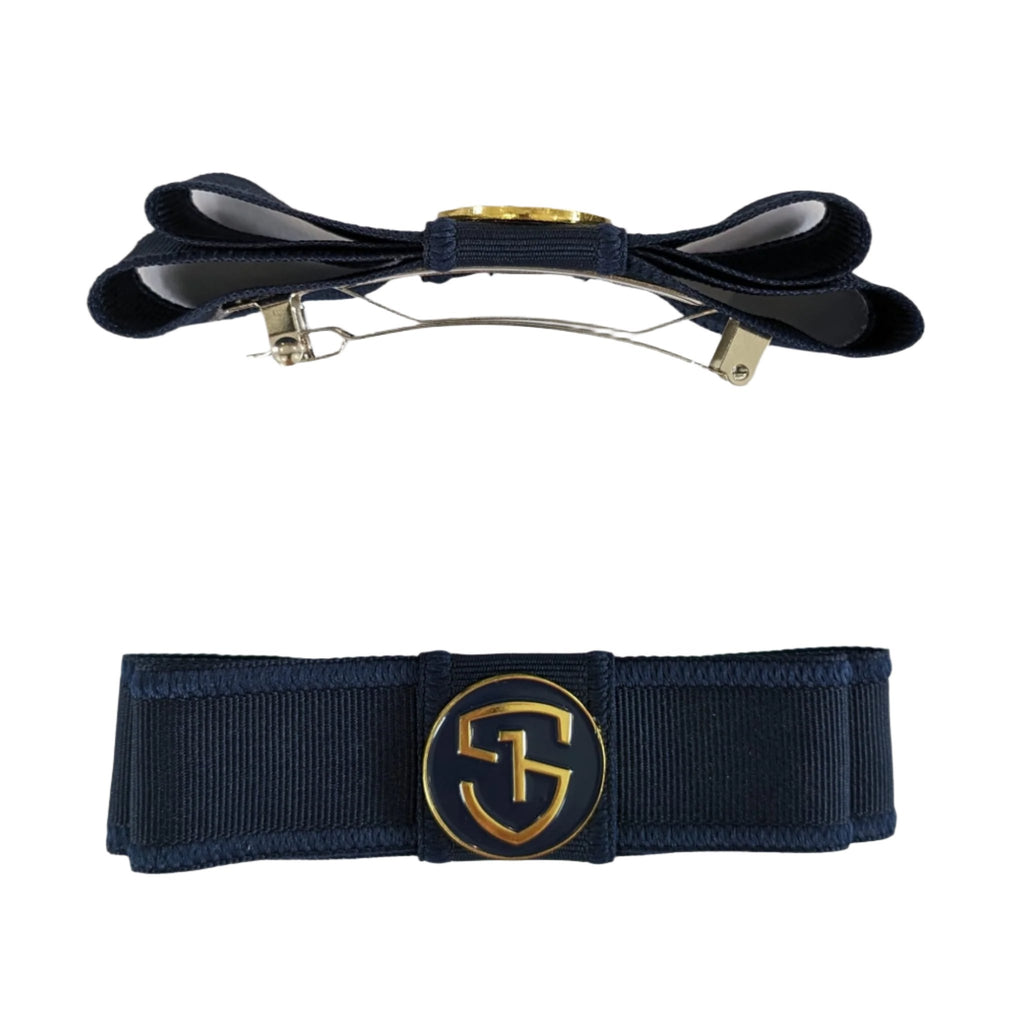 2 Layer OSG Bow Barrette Clip Navy