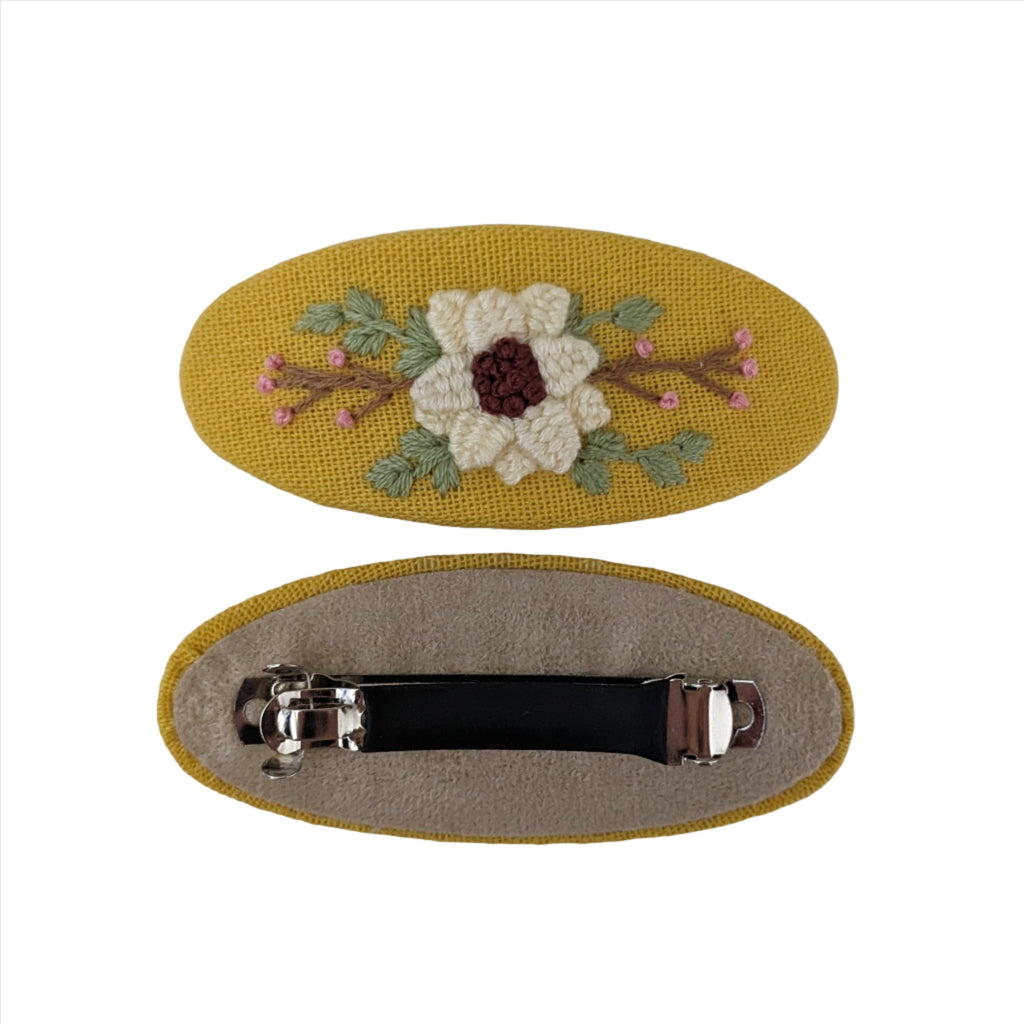Embroidered Barrette Clip Mustard