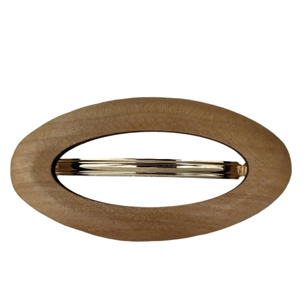 Oval Wood Barrette Clip Natural