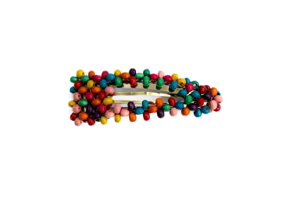 Wooden Beaded Snap Clip Multi