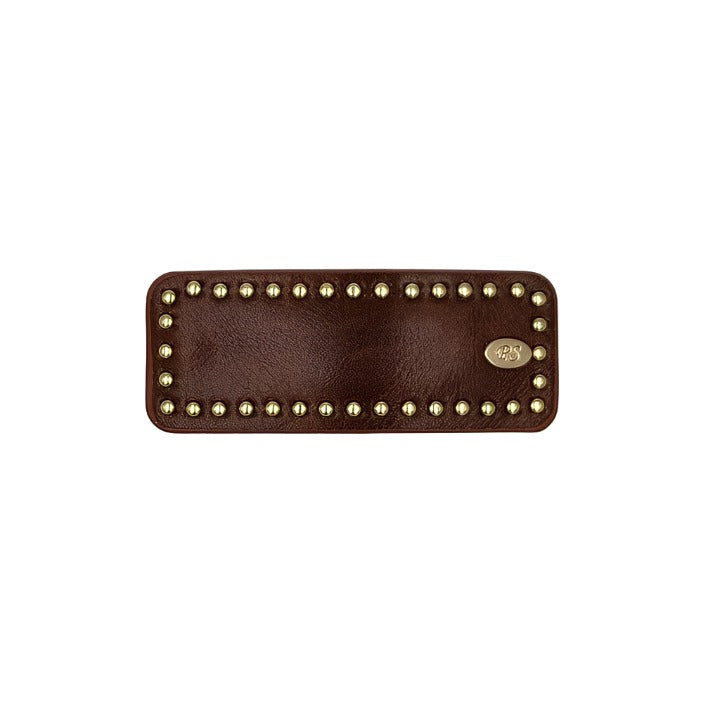 Harriet Leather Studded Snap Clip Tan