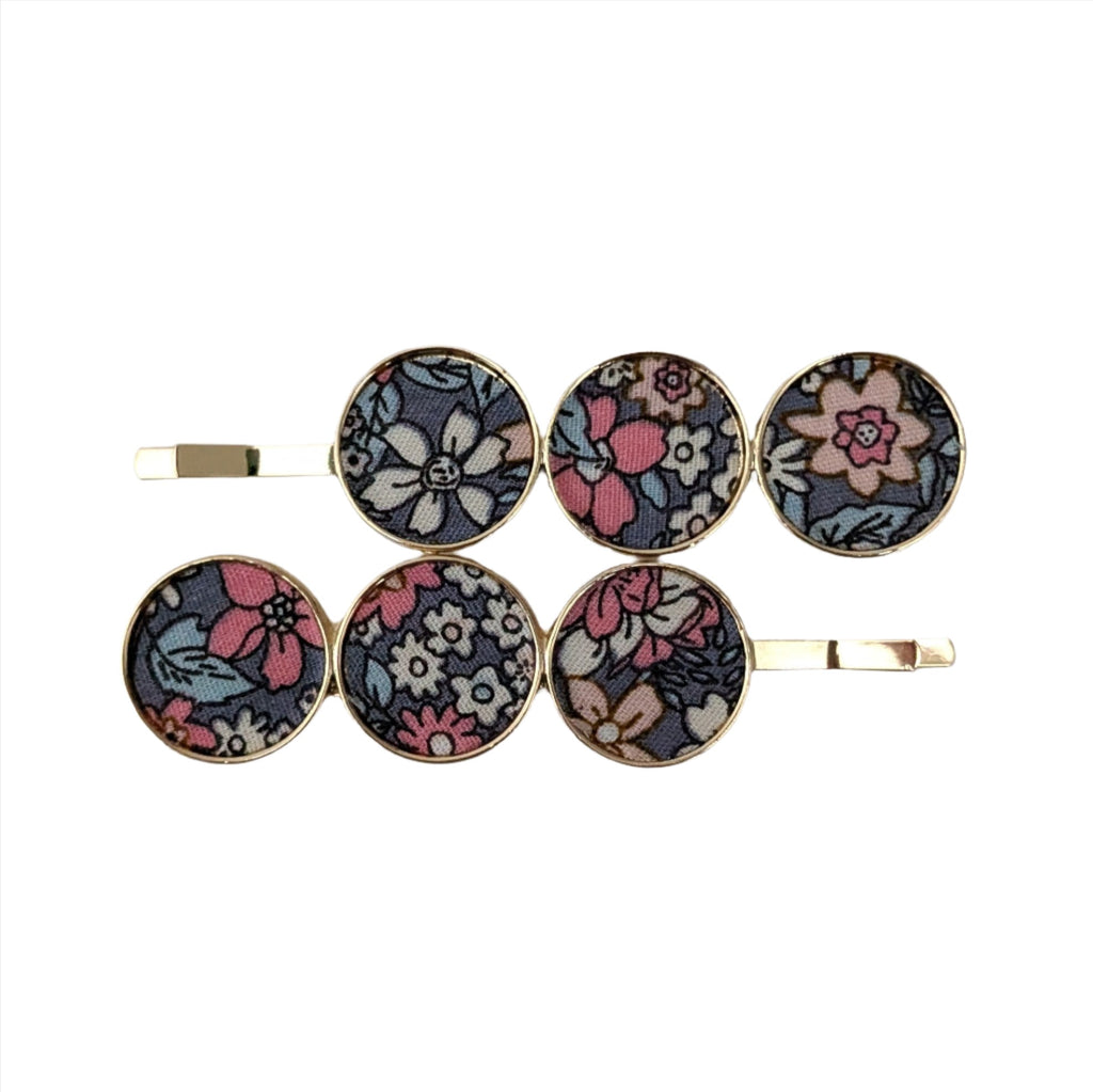 Triple Disc Clips Floral Pink Grey
