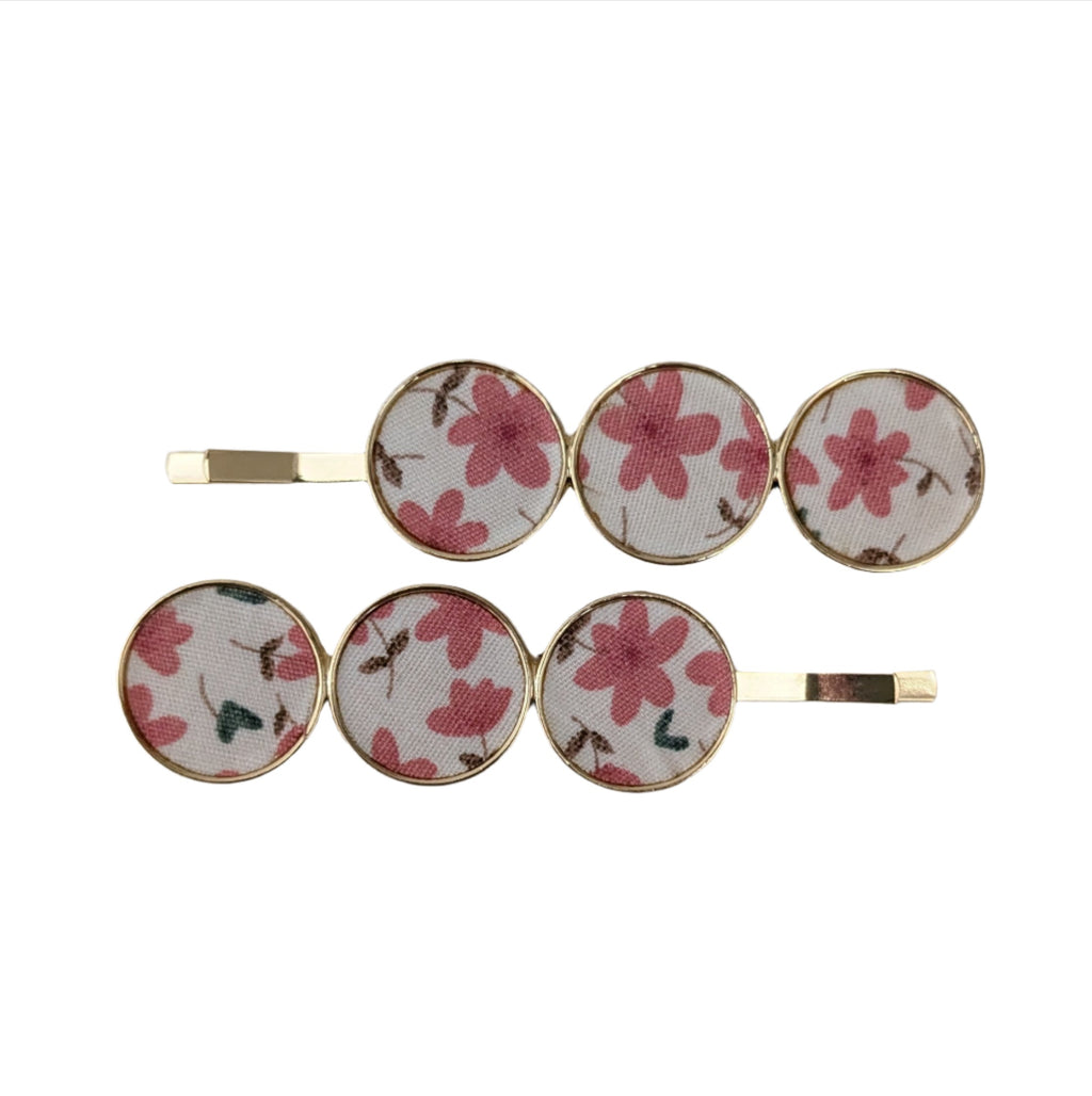 Triple Disc Clips Floral Cream Pink
