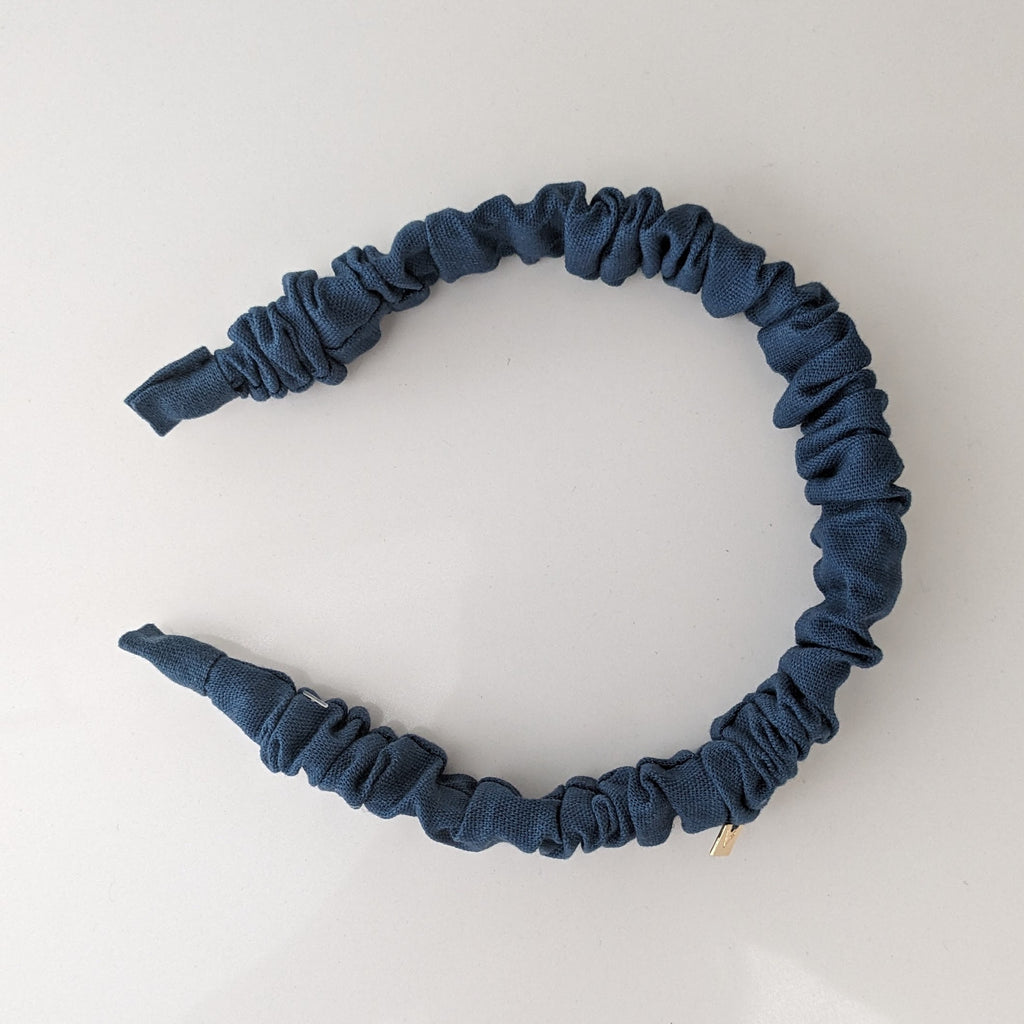 Linen Ruched Headband Blue
