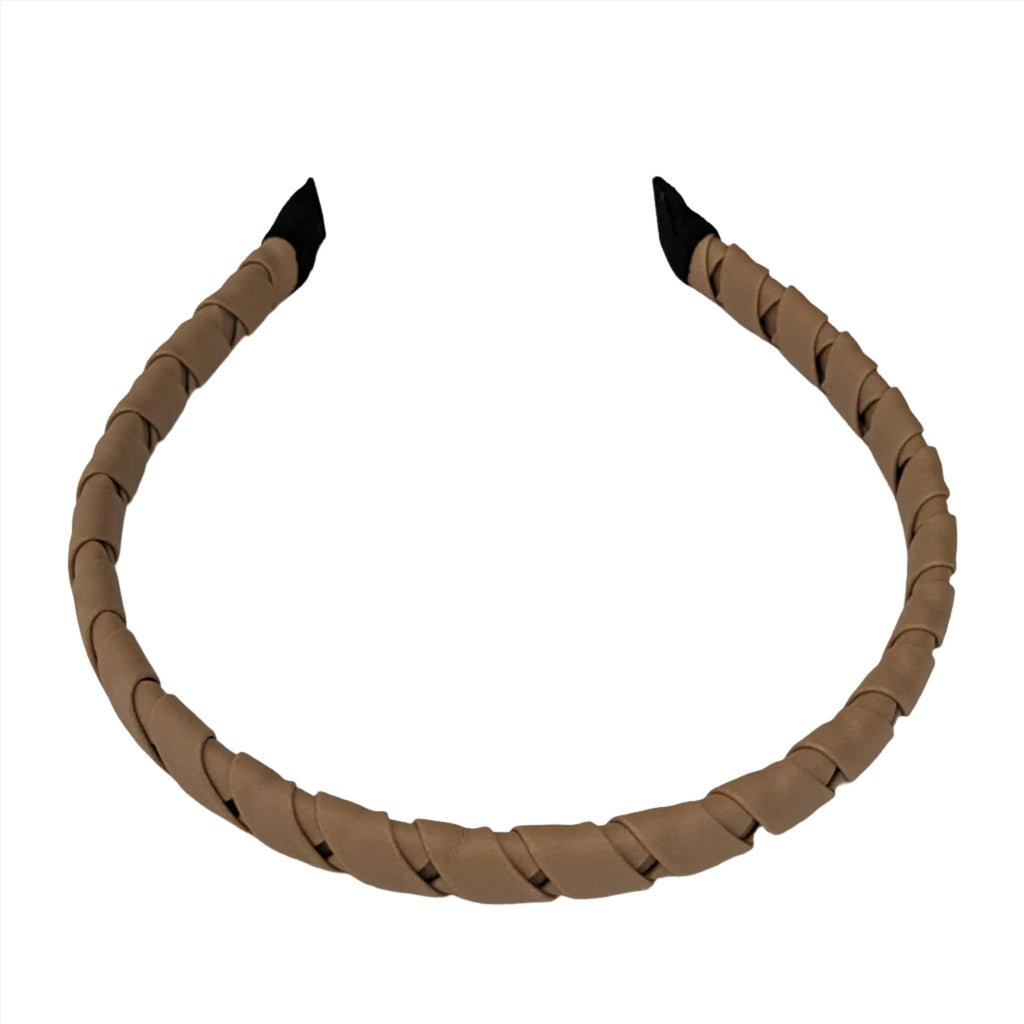 Wrapped Thin Leather Headband Beige
