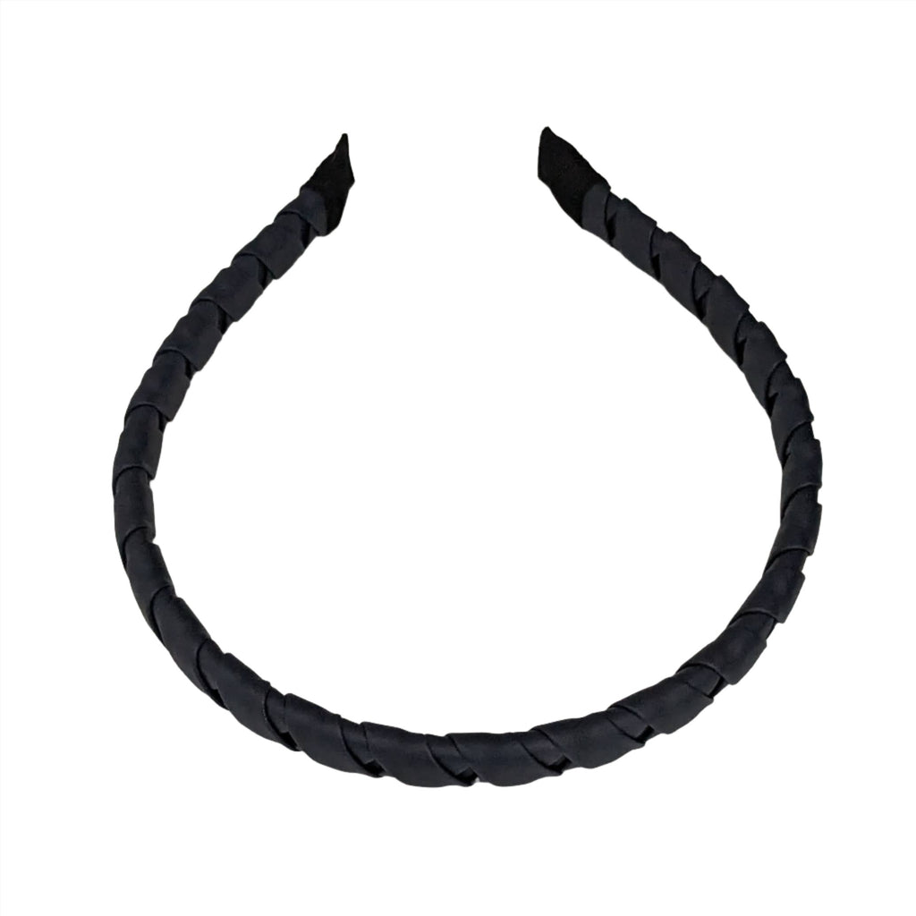 Wrapped Thin Leather Headband Navy