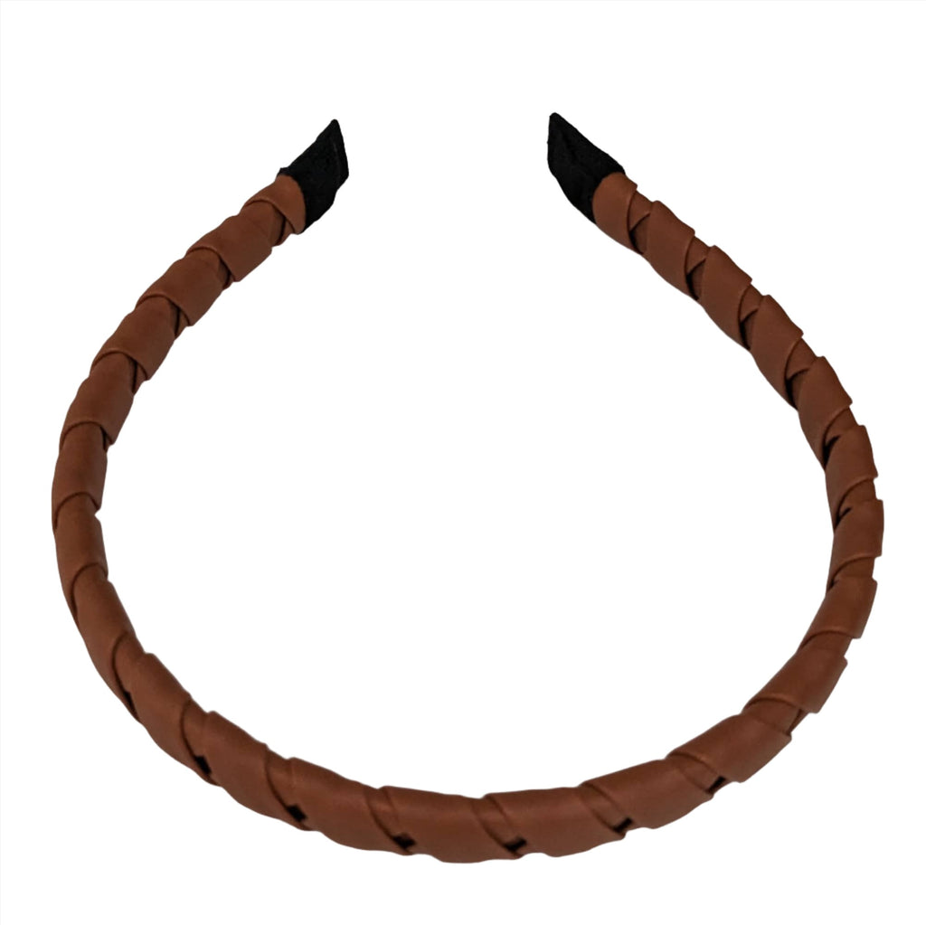 Wrapped Thin Leather Headband Caramel