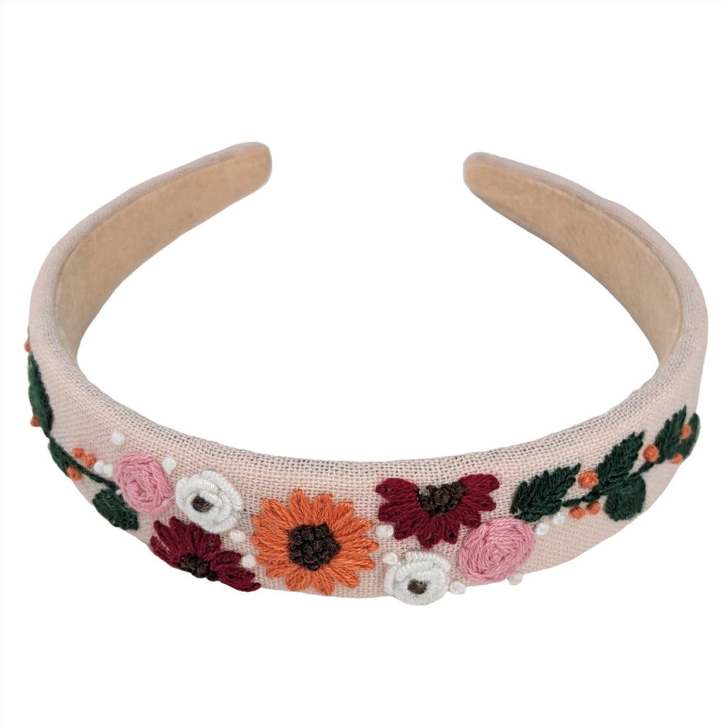 Embroidered Headband Pink with Multi Flowers