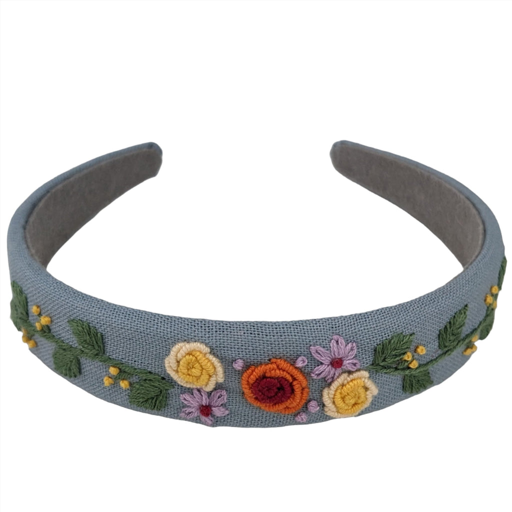 Embroidered Headband Chambray with Multi Flowers