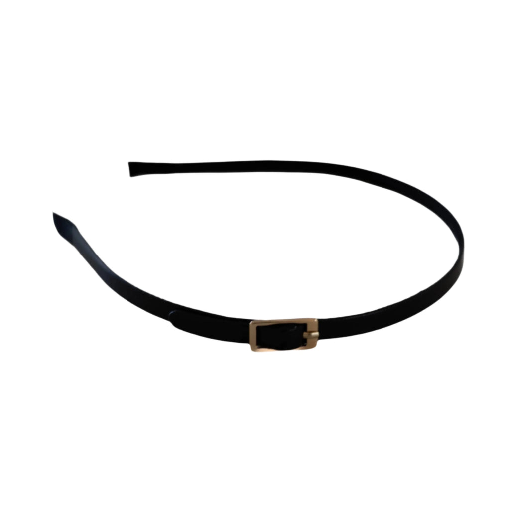 Thin Leather Buckle Headband Black