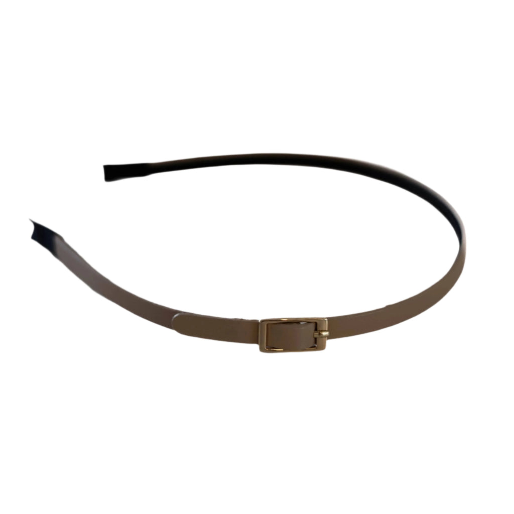 Thin Leather Buckle Headband Beige