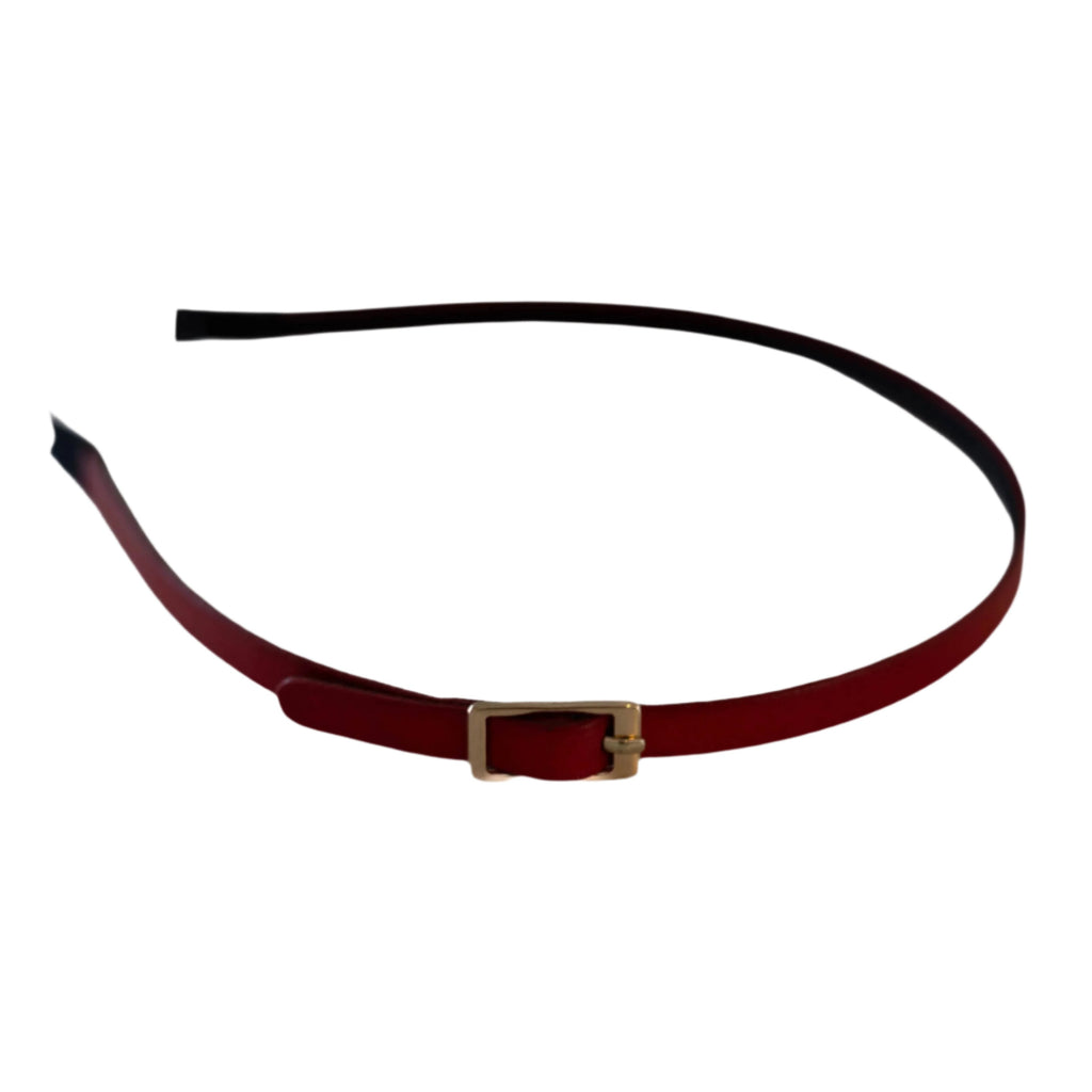 Thin Leather Buckle Headband Red