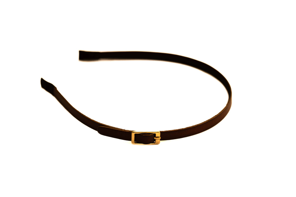 Thin Leather Buckle Headband Camel