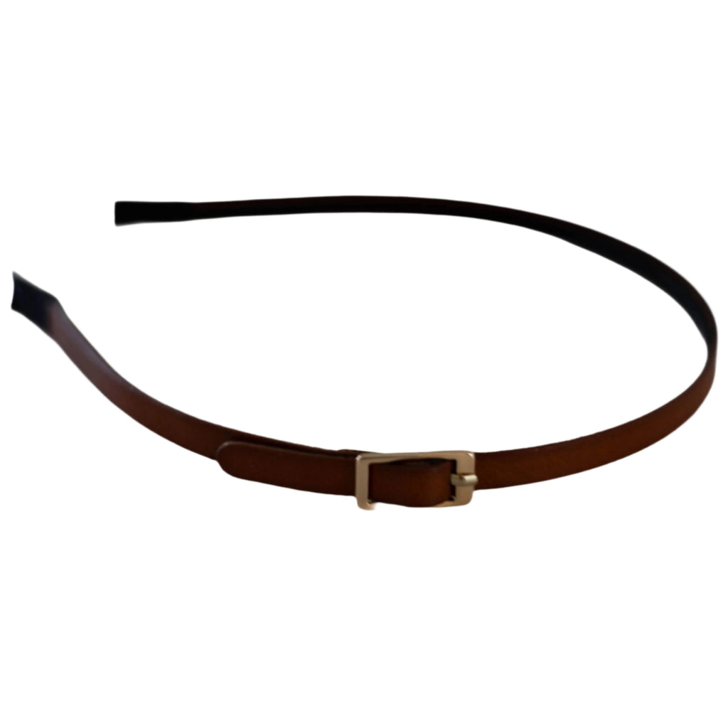 Thin Leather Buckle Headband Brown