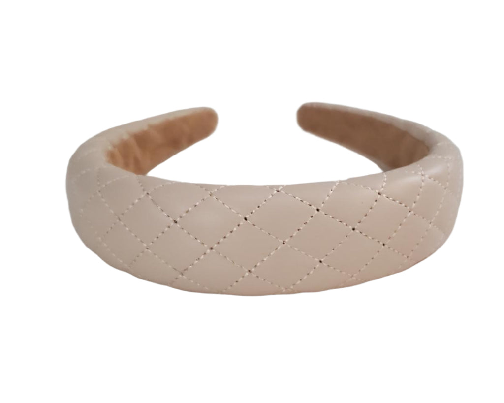Padded Leather Look Headband Beige