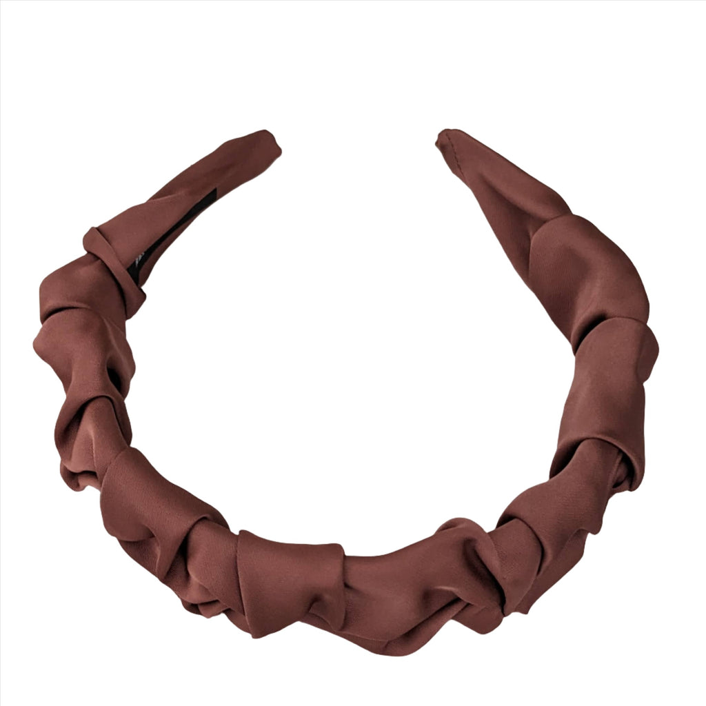 Satin Twisted Wave Headband Amber Brown
