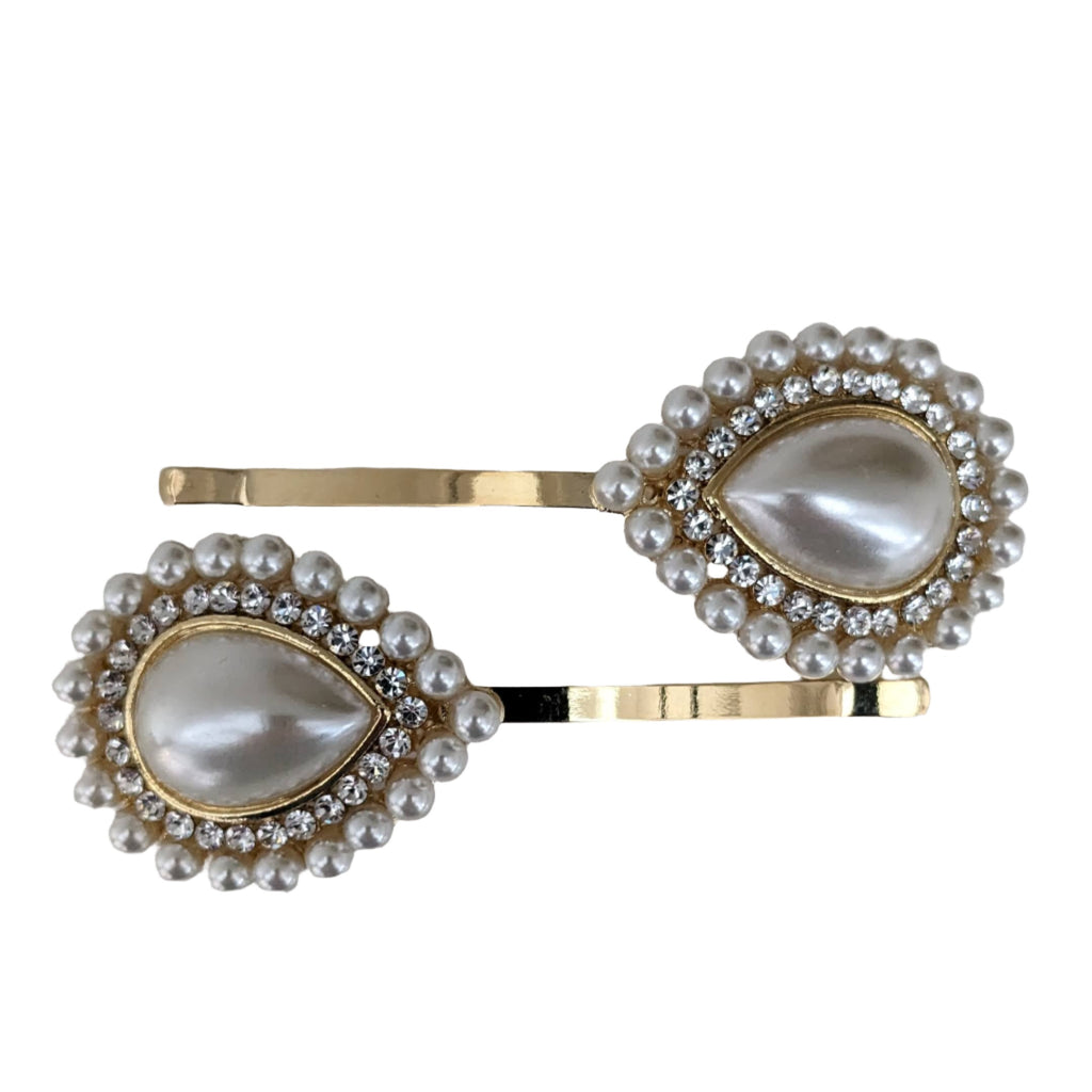 Waterdrop Pearl Rhinestone Clips Gold