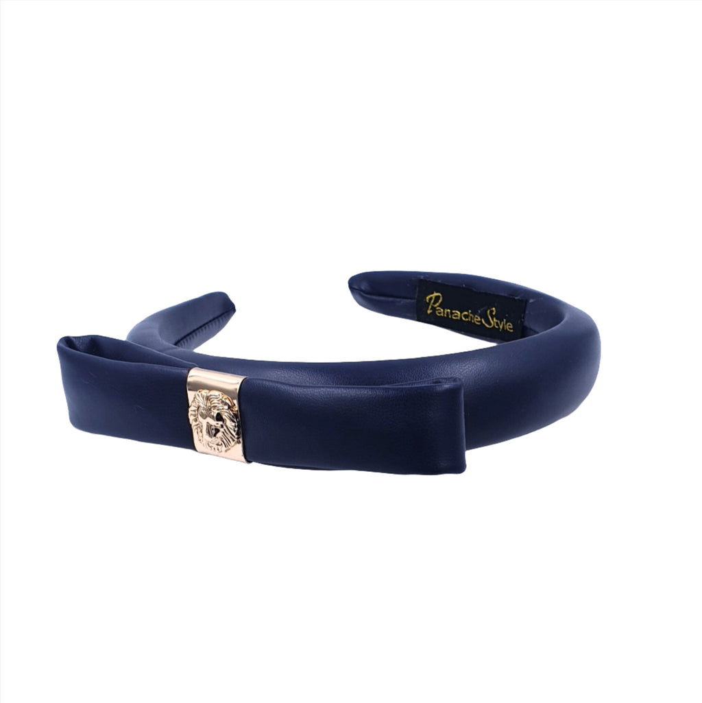 Pleather Bow Headband Navy