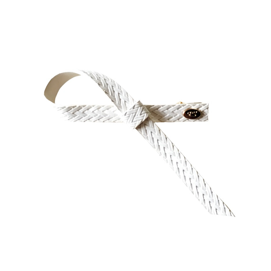 Braided Leather Single Bow Clip White