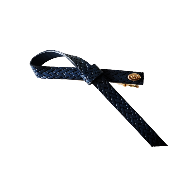 Braided Leather Single Bow Clip Navy