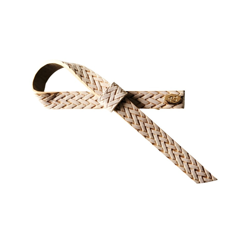 Braided Leather Single Bow Clip Taupe