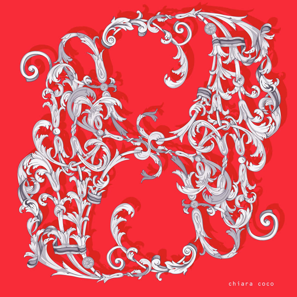 Chiara Coco Red ground white scrolls - CC122-5 70cm