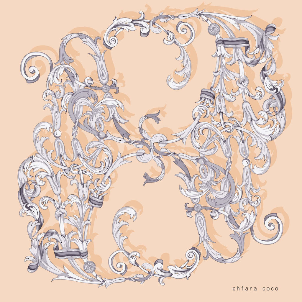 Chiara Coco - Peach ground white scrolls - CC122-6 Speical price! 70cm