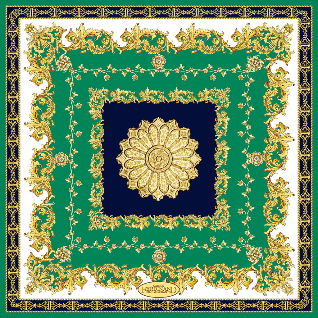 Carlos Ferdinand Delicate scrolls emerald/gold/navy CF176-1 90cm