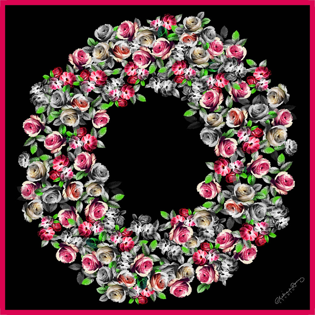 Clelia & Romy Studio black with pink flowers CM573-1 90cm