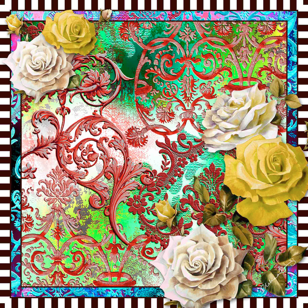 Clelia & Romy Cream/gold roses/red scrolls CR543-3 90cm
