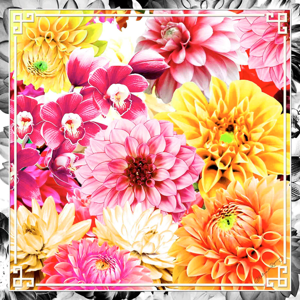 Clelia & Romy Large orange/pink flowers CR551-1 90cm
