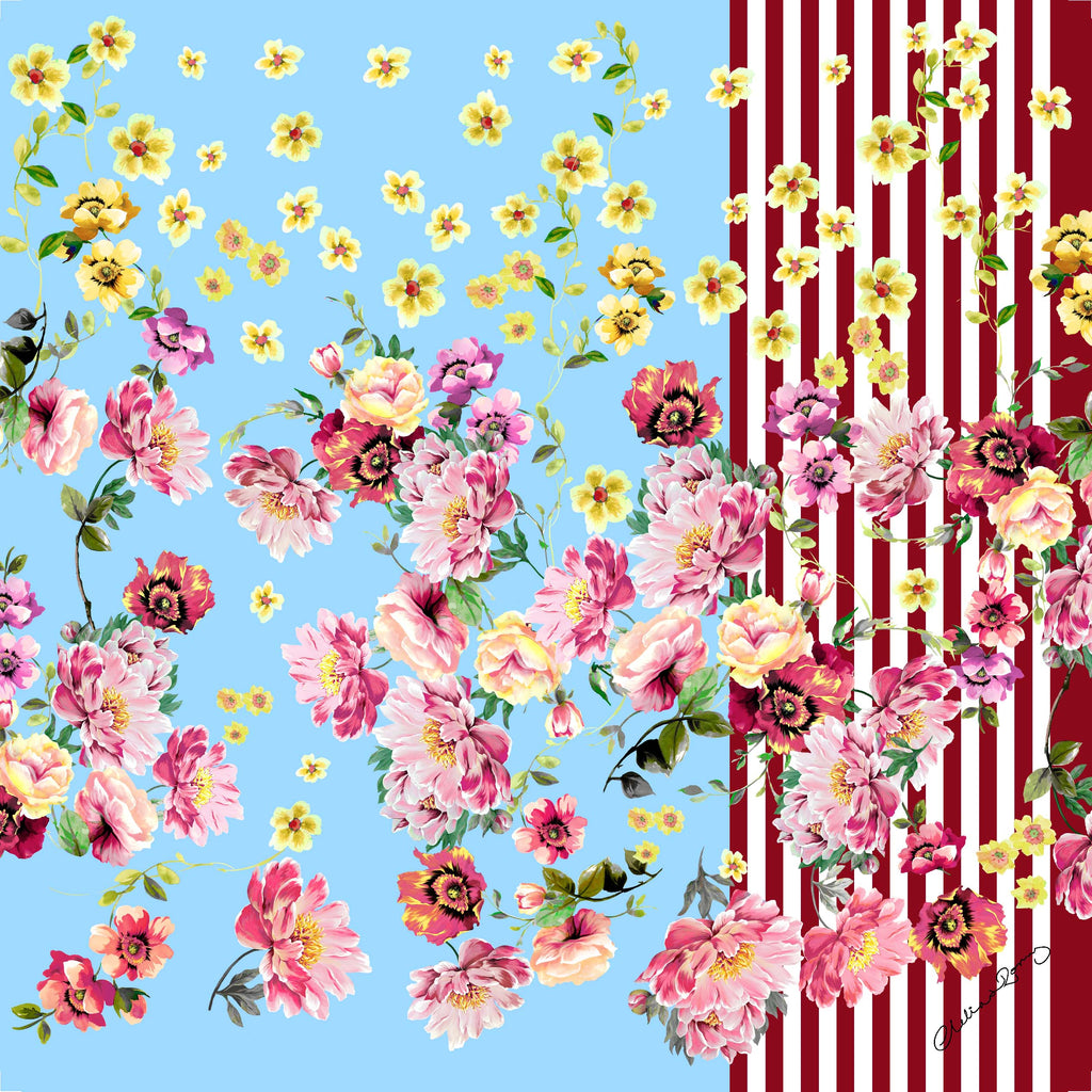 Clelia & Romy red/blue flowers/stripes CR561-1 90cm