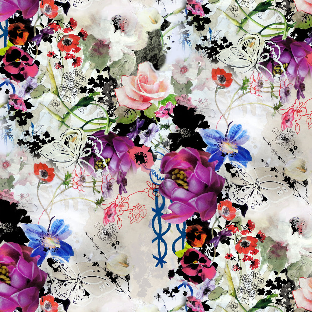 Clelia & Romy Multi flowers on silver CR568-1 90cm