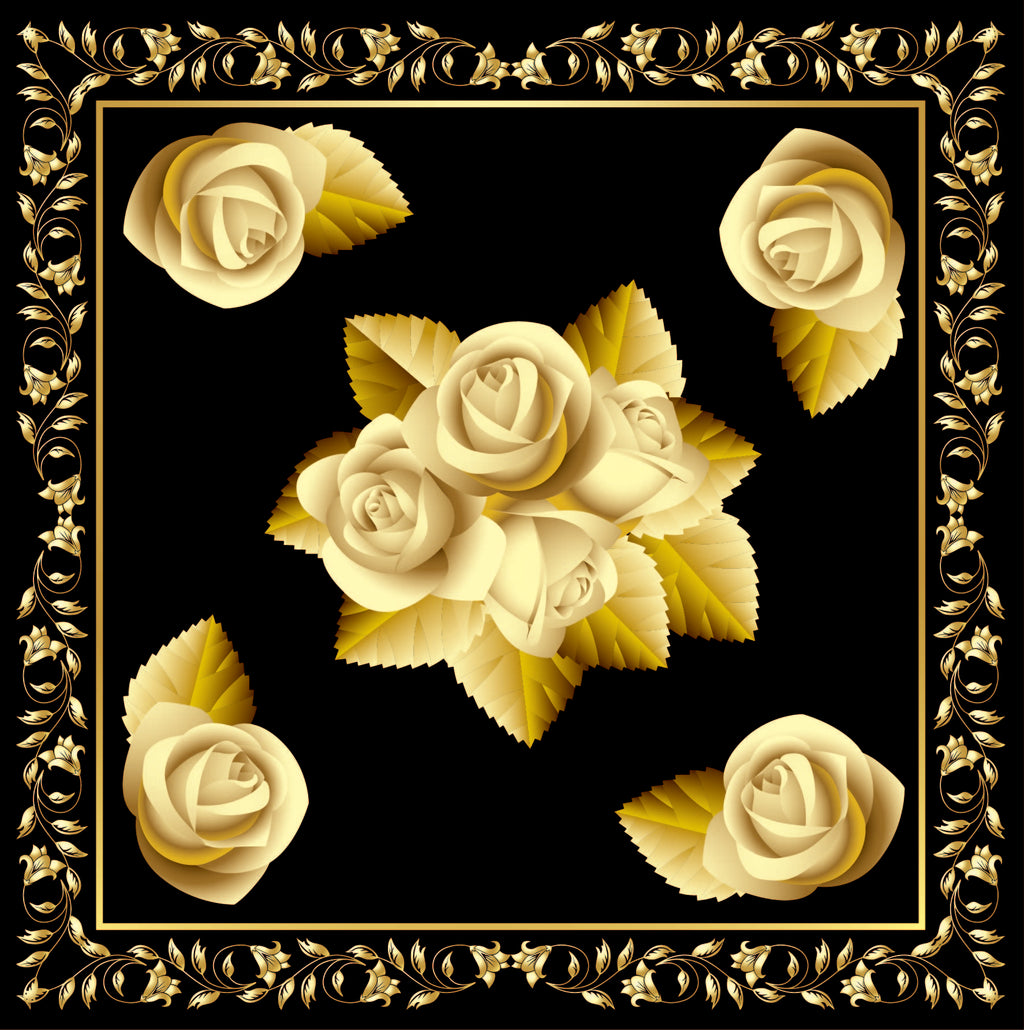 Black ground/gold roses/leaf border GT140-1 90cm