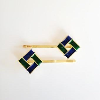 Interlock Hair Clips Navy/Green