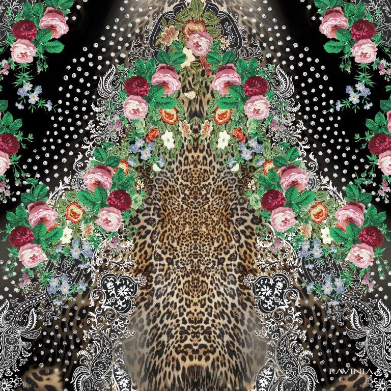Lavinia Leopard print/pink/green roses LA504-1 70cm